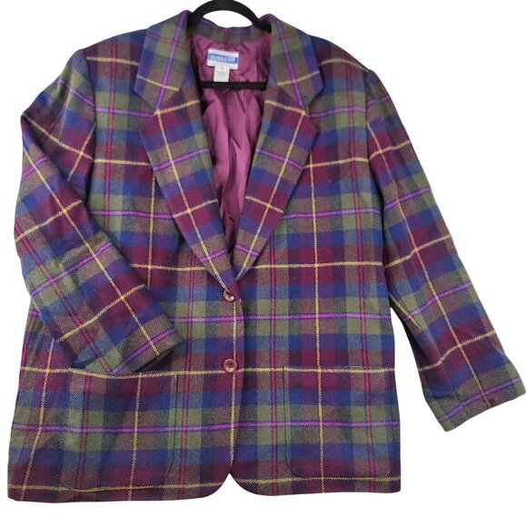 Vintage 90s Pendleton Plus Size 2X Womens Wool Plaid Blazer USA Deadstock New - Picture 1 of 11